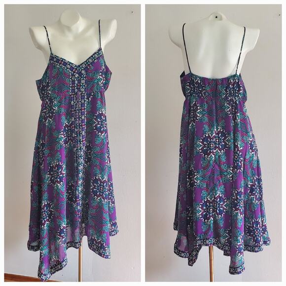 Nicole Miller Printed Empire Waist Hanki Hem Midi Dress Drawstring Empire Waist - Picture 2 of 14